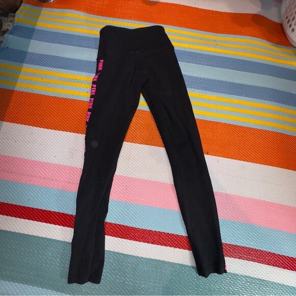 PINK Victoria's Secret Black Leggings Pink Logo Women Size Small - Picture 2 of 3
